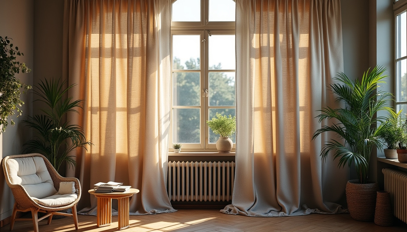 Rideau occultant et voilage sur la même tringle : astuces déco et pose