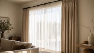Voilage et rideau sur la même tringle sans faux pas